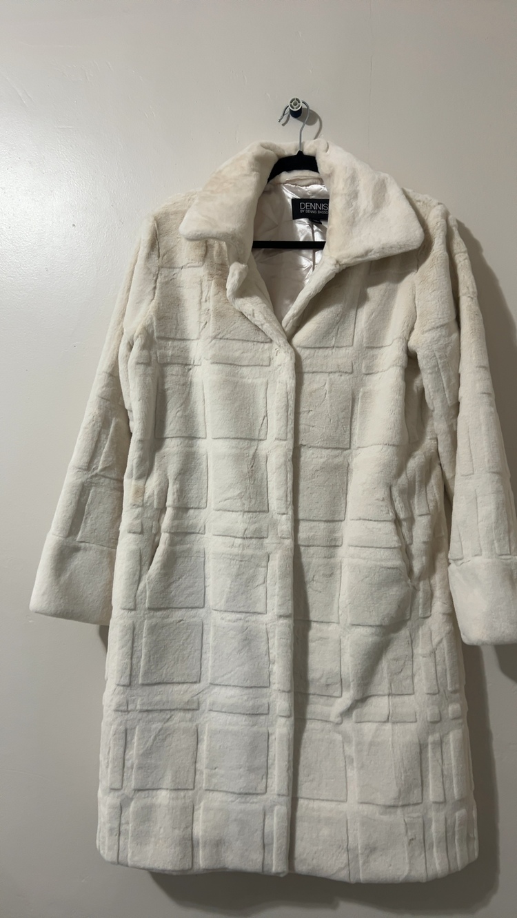 Dennis White Faux Fur Long Coat Small Elegant Textured